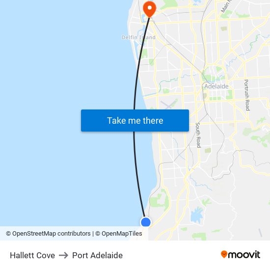 Hallett Cove to Port Adelaide map