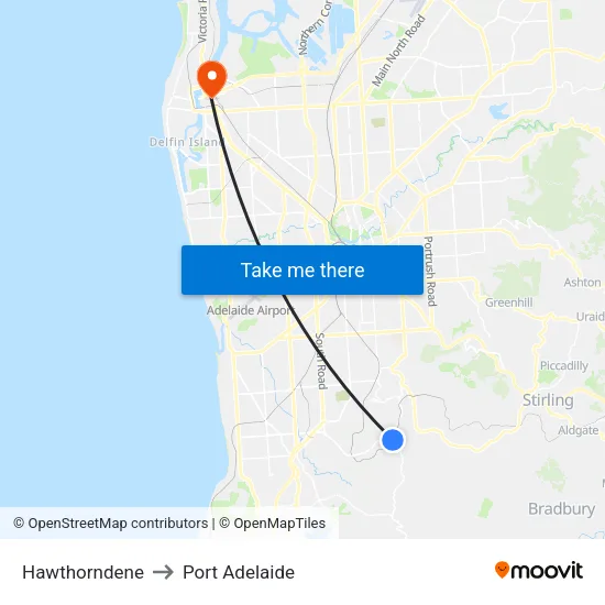 Hawthorndene to Port Adelaide map