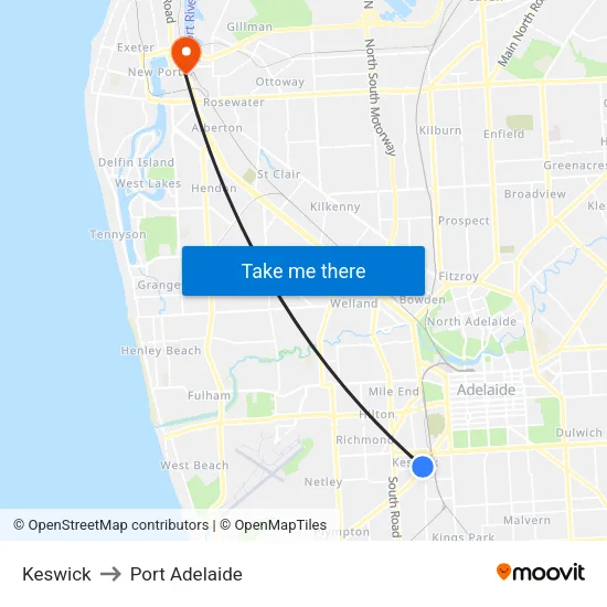 Keswick to Port Adelaide map