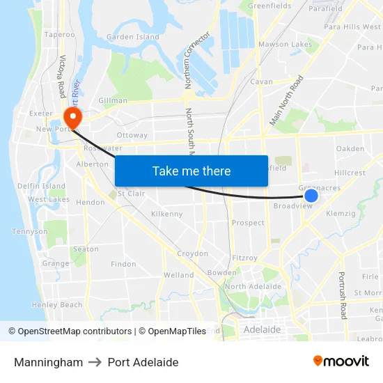 Manningham to Port Adelaide map