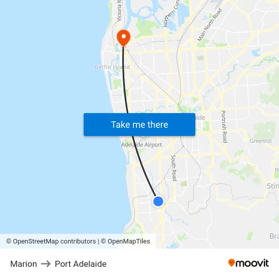 Marion to Port Adelaide map