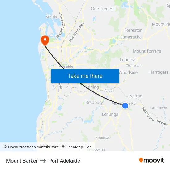 Mount Barker to Port Adelaide map