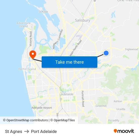 St Agnes to Port Adelaide map