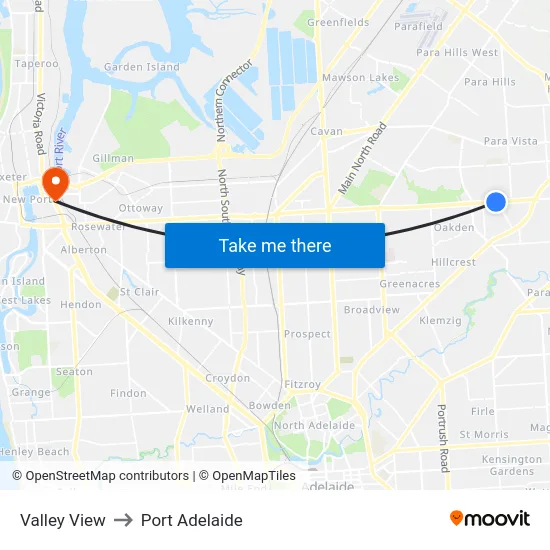 Valley View to Port Adelaide map