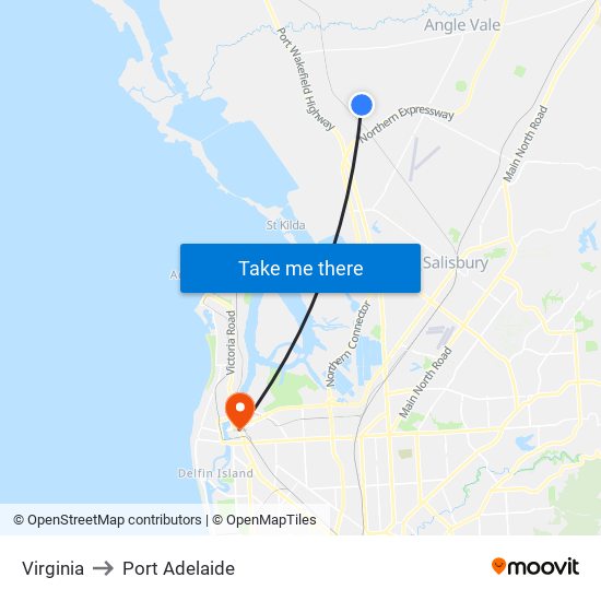 Virginia to Port Adelaide map