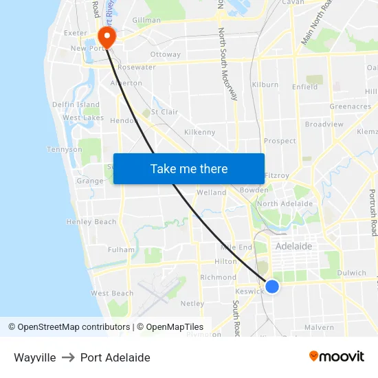 Wayville to Port Adelaide map