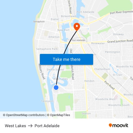 West Lakes to Port Adelaide map