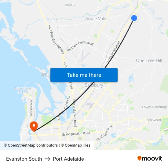 Evanston South to Port Adelaide map