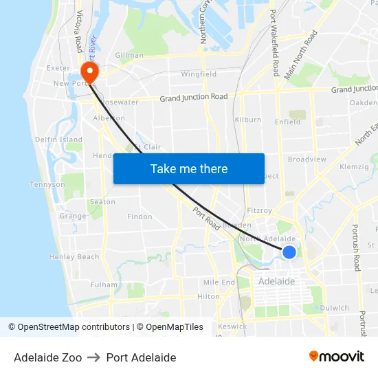 Adelaide Zoo to Port Adelaide map