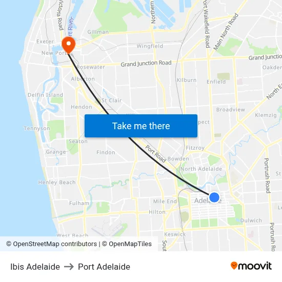 Ibis Adelaide to Port Adelaide map