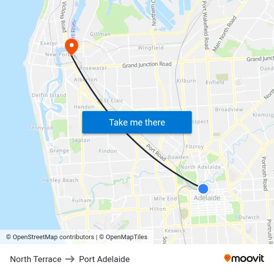 North Terrace to Port Adelaide map