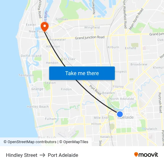 Hindley Street to Port Adelaide map