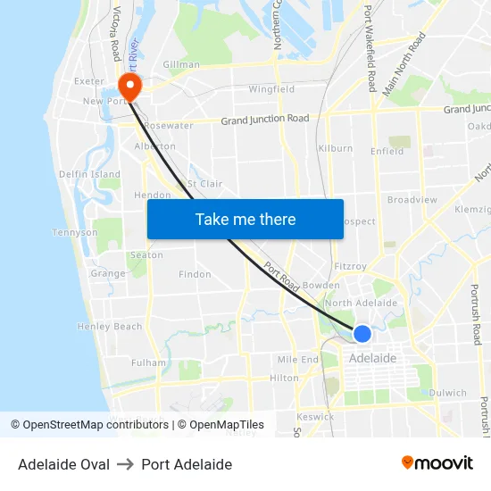 Adelaide Oval to Port Adelaide map
