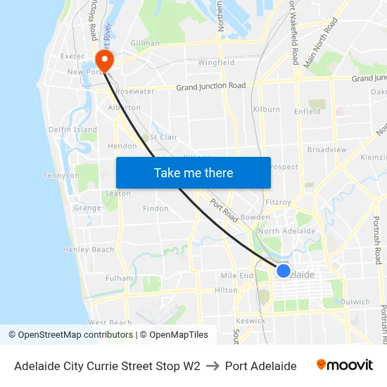Adelaide City Currie Street Stop W2 to Port Adelaide map