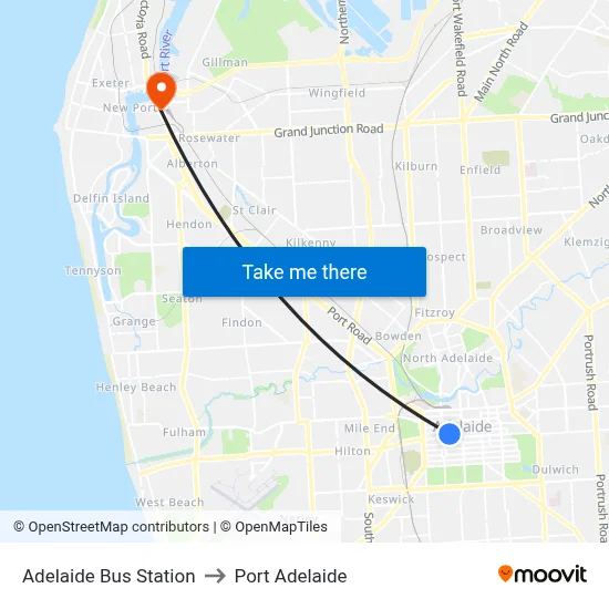Adelaide Bus Station to Port Adelaide map