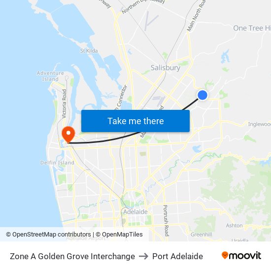 Zone A Golden Grove Interchange to Port Adelaide map