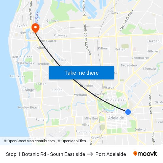 Stop 1 Botanic Rd - South East side to Port Adelaide map