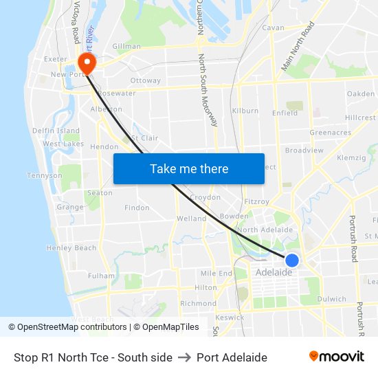Stop R1 North Tce - South side to Port Adelaide map