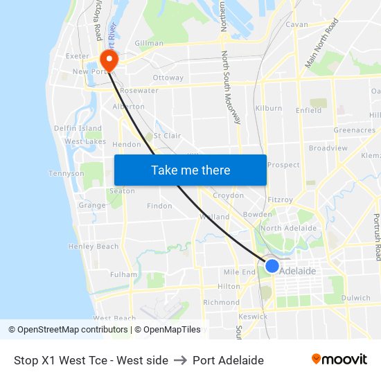 Stop X1 West Tce - West side to Port Adelaide map