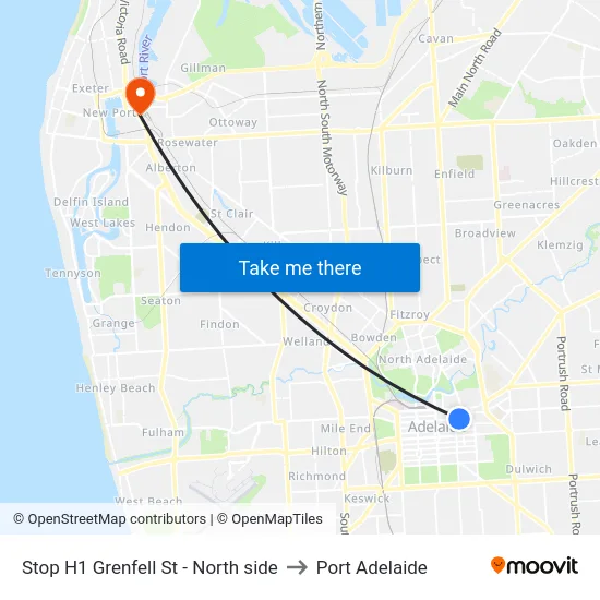 Stop H1 Grenfell St - North side to Port Adelaide map