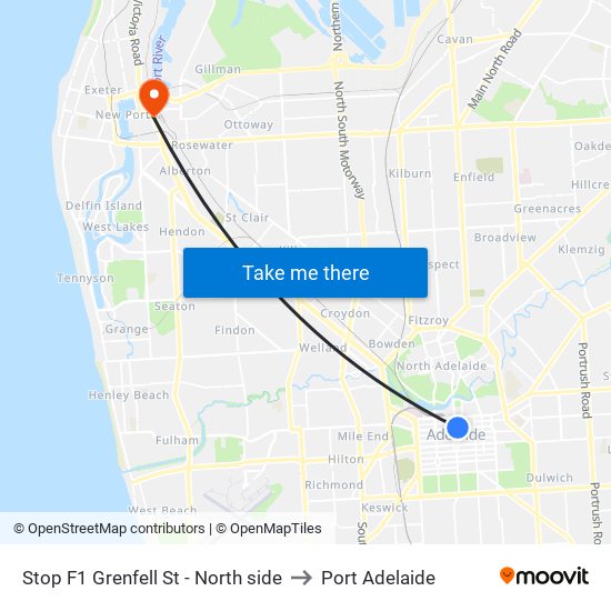 Stop F1 Grenfell St - North side to Port Adelaide map
