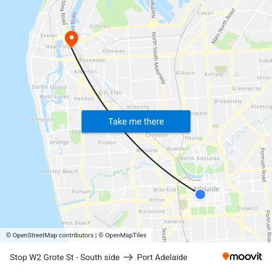 Stop W2 Grote St - South side to Port Adelaide map