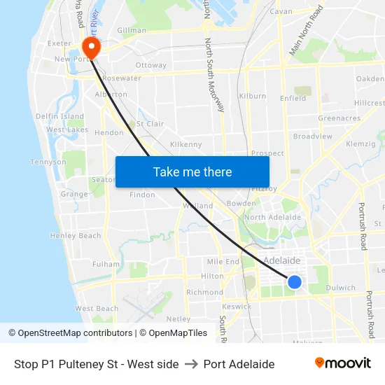 Stop P1 Pulteney St - West side to Port Adelaide map