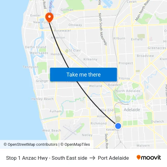 Stop 1 Anzac Hwy - South East side to Port Adelaide map