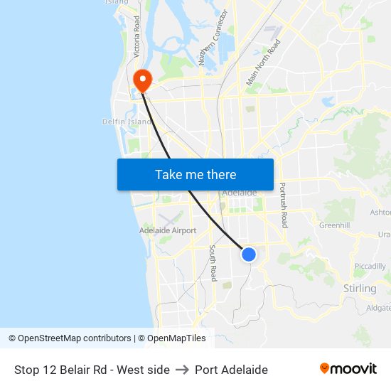 Stop 12 Belair Rd - West side to Port Adelaide map