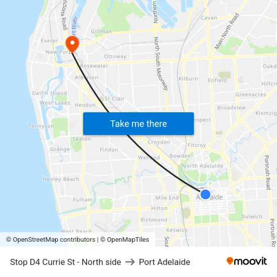 Stop D4 Currie St - North side to Port Adelaide map