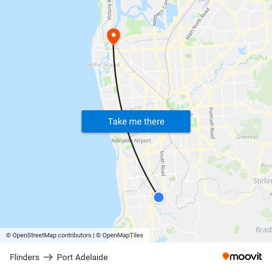 Flinders to Port Adelaide map