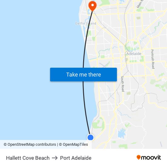 Hallett Cove Beach to Port Adelaide map