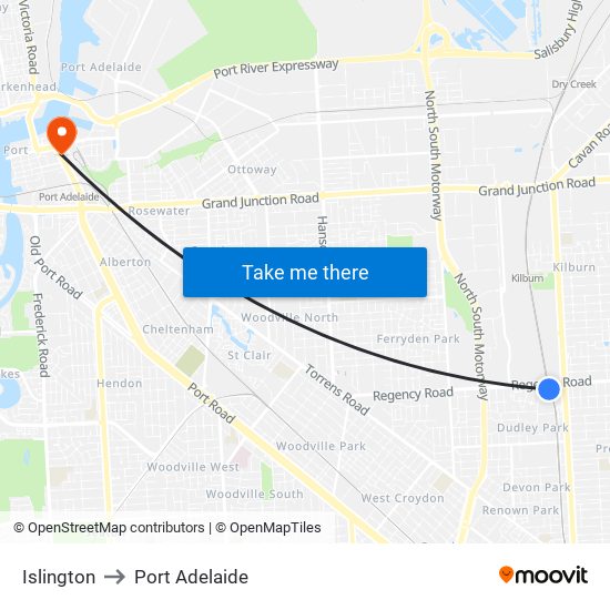 Islington to Port Adelaide map