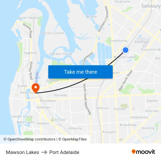 Mawson Lakes to Port Adelaide map