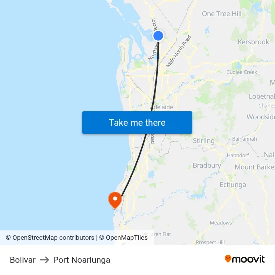 Bolivar to Port Noarlunga map