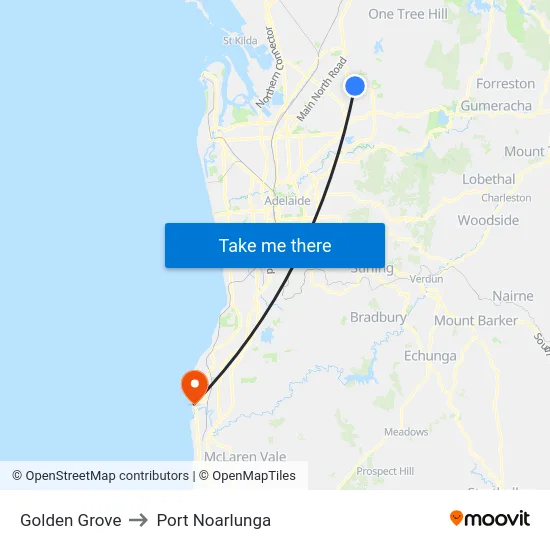 Golden Grove to Port Noarlunga map