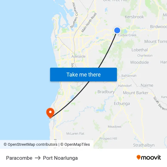 Paracombe to Port Noarlunga map