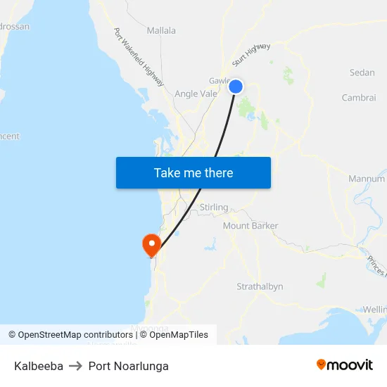 Kalbeeba to Port Noarlunga map