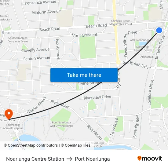 Noarlunga Centre Station to Port Noarlunga map