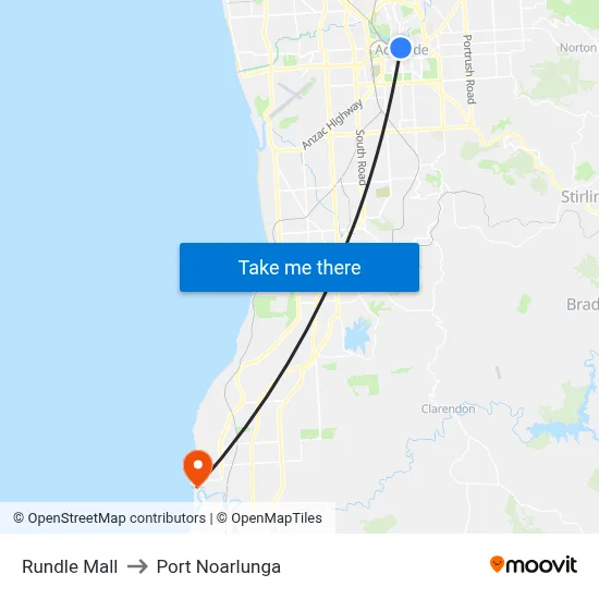 Rundle Mall to Port Noarlunga map