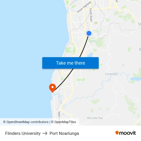 Flinders University to Port Noarlunga map
