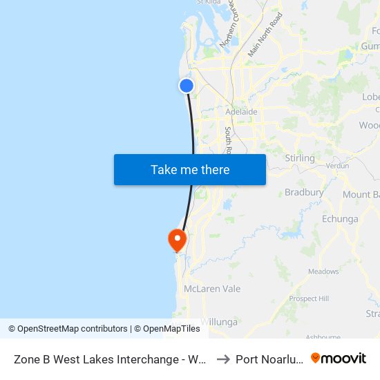 Zone B West Lakes Interchange - West side to Port Noarlunga map