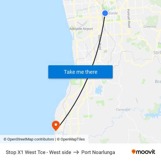 Stop X1 West Tce - West side to Port Noarlunga map