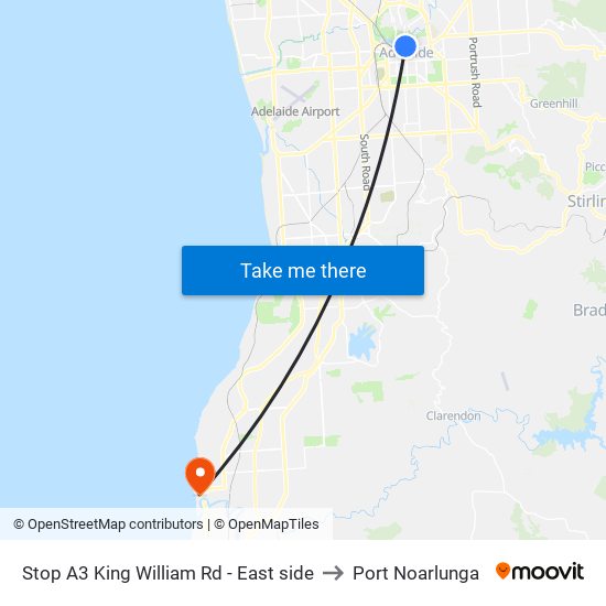Stop A3 King William Rd - East side to Port Noarlunga map