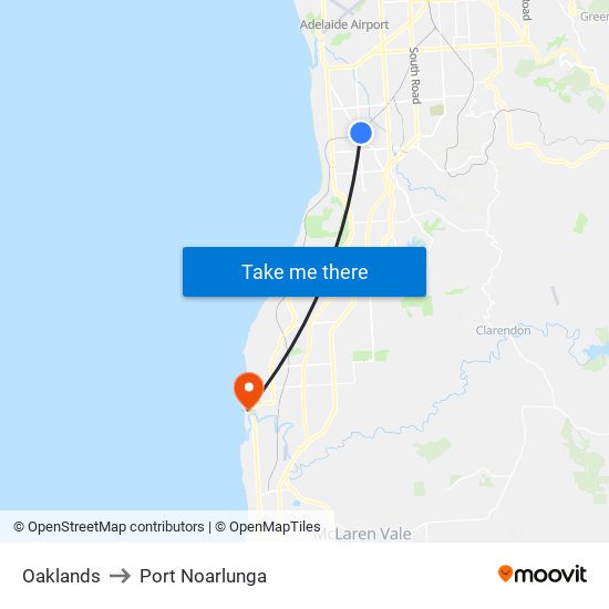 Oaklands to Port Noarlunga map