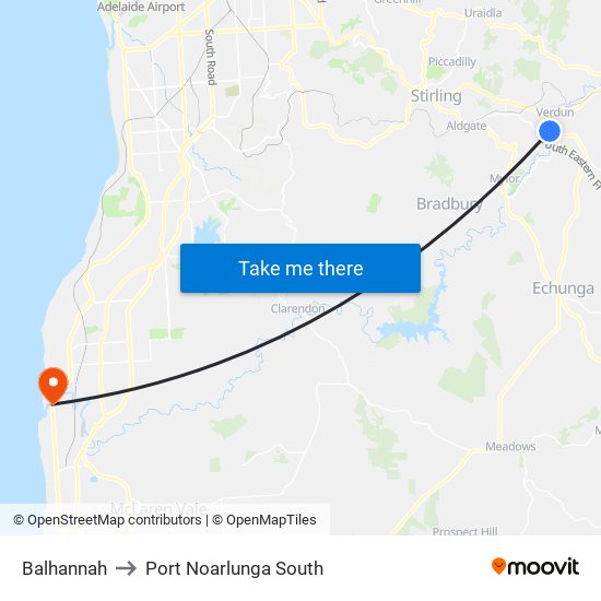 Balhannah to Port Noarlunga South map