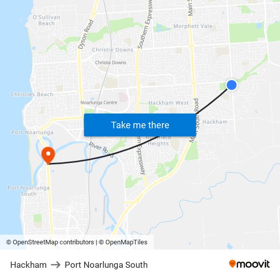 Hackham to Port Noarlunga South map