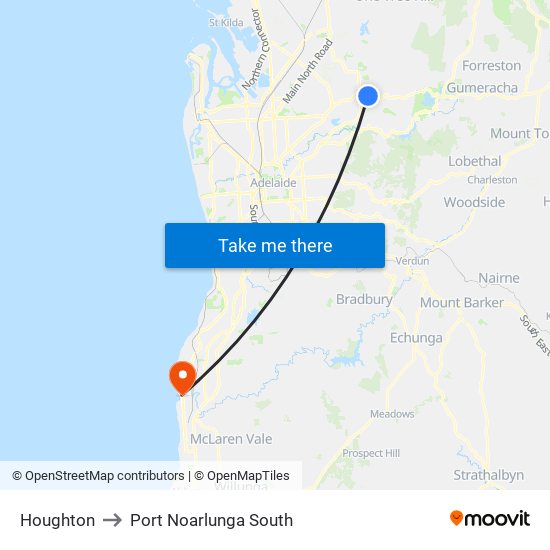 Houghton to Port Noarlunga South map