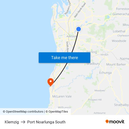 Klemzig to Port Noarlunga South map