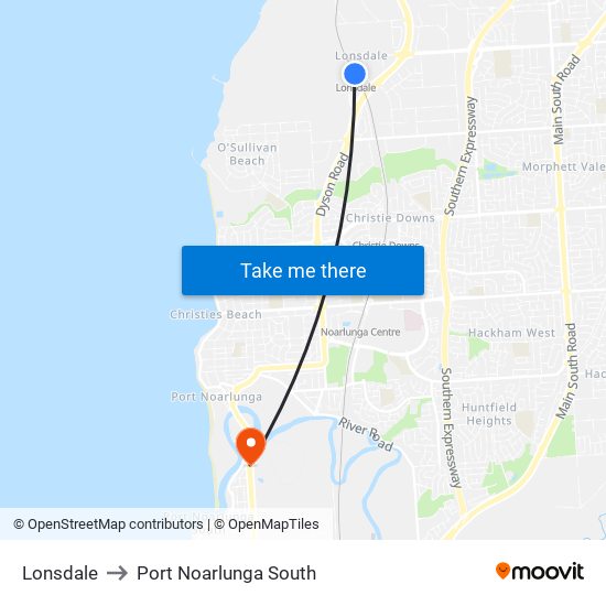 Lonsdale to Port Noarlunga South map